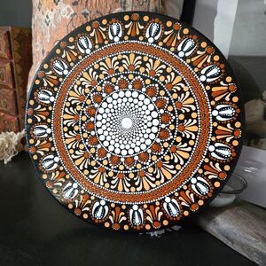 11" Original Hand-painted Wooden Wall Hanging DotArt Mandala Boho Hippie FolkArt